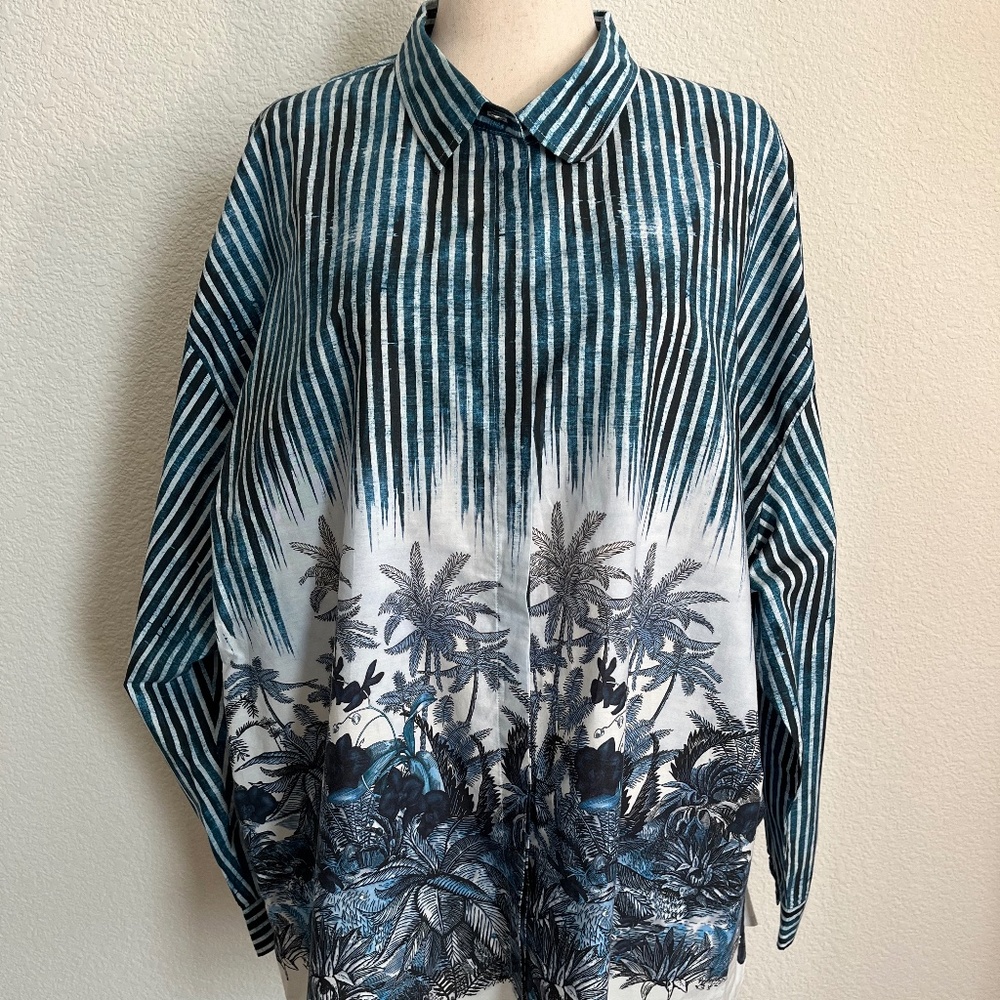 Marina Rinaldi 100% cotton blouse with Beautiful Exotic Palm Pattern US size 20